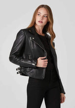 Load image into Gallery viewer, Women’s Black Leather Biker Jacket