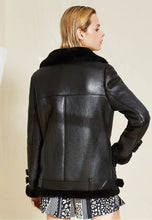 Load image into Gallery viewer, Women’s Black Leather Shearling Long Coat