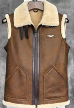Load image into Gallery viewer, Men’s Camel Brown Leather Shearling Vest