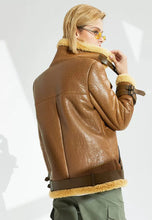 Load image into Gallery viewer, Women’s Tan Brown Leather Shearling Long Coat