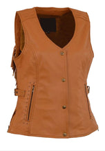 Load image into Gallery viewer, Women's Brown Leather Biker Fringe Vest