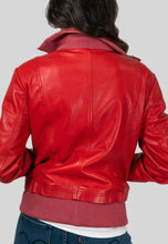 Load image into Gallery viewer, Women's Red Leather Bomber Jacket