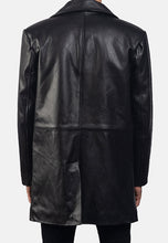 Load image into Gallery viewer, Men's Black Leather Trench Coat