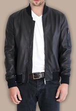 Load image into Gallery viewer, Men's Black Leather Bomber Jackets