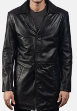 Load image into Gallery viewer, Men's Black Leather Trench Coat