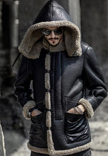 Load image into Gallery viewer, Men’s B7 Black Shearling Camouflage Hooded Long Coat