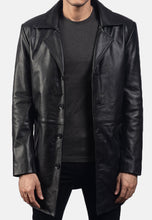 Load image into Gallery viewer, Men's Black Leather Trench Coat