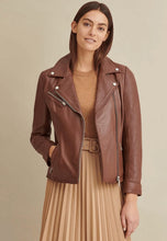 Load image into Gallery viewer, Women's Brown Leather Biker Jacket