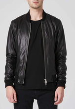 Load image into Gallery viewer, Men's Black Leather Bomber Jacket Double Zipper