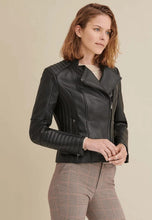 Load image into Gallery viewer, Women's Black Leather Biker Jacket