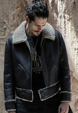 Load image into Gallery viewer, mens biker shearling jacket