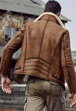 Load image into Gallery viewer, brown shearling jacket mens