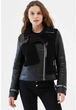 Load image into Gallery viewer, Women’s Black Leather Shearling Jacket