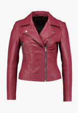 Load image into Gallery viewer, Women's Red Leather Biker Jacket