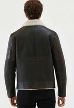 Load image into Gallery viewer, mens black leather jacket with white fur collar