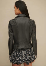 Load image into Gallery viewer, Women's Black Leather Biker Jacket