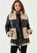 Load image into Gallery viewer, Women’s Black Leather Shearling Long Coat
