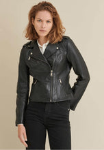 Load image into Gallery viewer, Women's Black Leather Biker Jacket