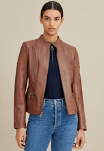 Load image into Gallery viewer, Women's Brown Leather Biker Jacket
