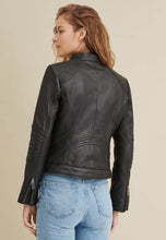 Load image into Gallery viewer, Women's Black Leather Biker Jacket