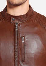 Load image into Gallery viewer, Men's Brown Leather Crew Neck Jacket