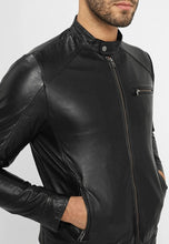 Load image into Gallery viewer, Men's Black Leather Crew Neck Jacket