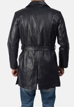 Load image into Gallery viewer, Men’s Black Leather Trench Coat Belt