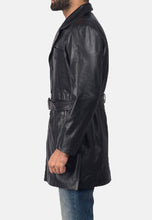 Load image into Gallery viewer, Men’s Black Leather Trench Coat Belt
