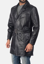 Load image into Gallery viewer, Men’s Black Leather Trench Coat Belt