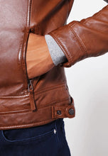 Load image into Gallery viewer, Men's Brown Leather Crew Neck Jacket
