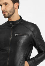 Load image into Gallery viewer, Men's Black Leather Crew Neck Jacket