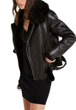 Load image into Gallery viewer, Women’s Black Leather Shearling jacket