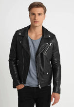 Load image into Gallery viewer, Men&#39;s Black Leather Biker Jacket
