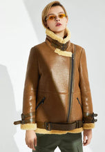 Load image into Gallery viewer, Women’s Tan Brown Leather Shearling Long Coat