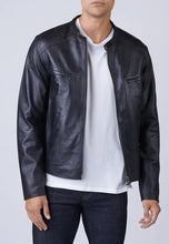 Load image into Gallery viewer, Men's Black Leather Jacket Crew Neck