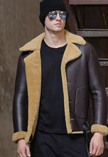 Load image into Gallery viewer, Men’s Dark Brown B3 Shearling Flight Aviator Jacket