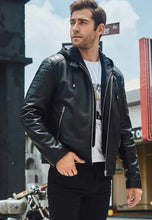 Load image into Gallery viewer, mens hooded biker jacket