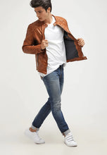 Load image into Gallery viewer, Brown Leather Biker Jacket