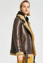 Load image into Gallery viewer, Women’s Dark Brown Leather Shearling Long Coat