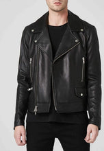 Load image into Gallery viewer, Men’s Black Genuine Leather Biker Jacket
