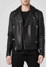 Load image into Gallery viewer, Men’s Black Genuine Leather Biker Jacket