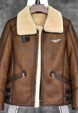 Load image into Gallery viewer, Men’s Aviator Camel Brown Leather Shearling Jacket
