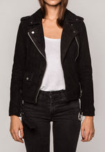 Load image into Gallery viewer, Women’s Black Suede Leather Biker Jacket