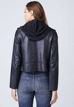 Load image into Gallery viewer, Women's Black Leather Jacket Removable Hood
