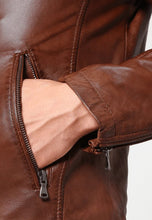 Load image into Gallery viewer, Men's Brown Leather Crew Neck Jacket
