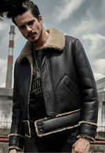 Load image into Gallery viewer, Men's Black Motorcycle Shearling Jacket