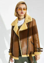 Load image into Gallery viewer, Women’s Tan Brown Leather Shearling Long Coat