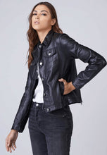 Load image into Gallery viewer, Women’s Black Leather Trucker Jacket