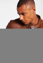 Load image into Gallery viewer, Men's Brown Leather Crew Neck Jacket