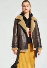 Load image into Gallery viewer, Women’s Dark Brown Leather Shearling Long Coat
